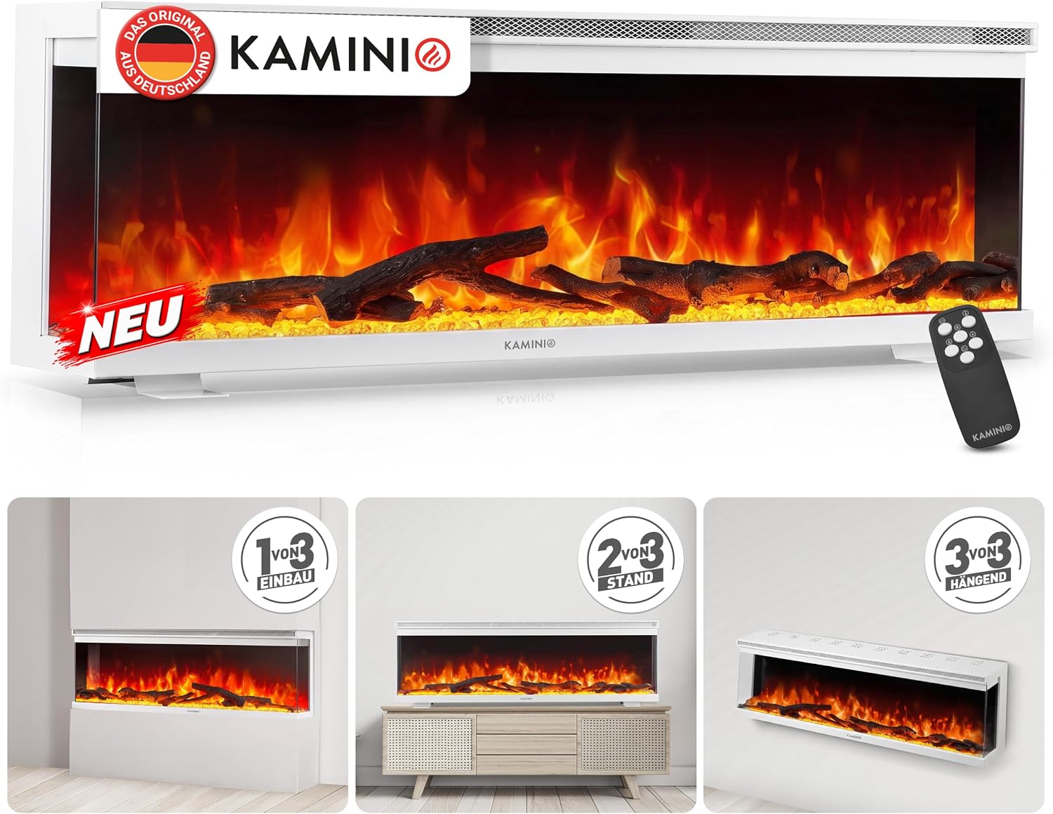 KAMINIO® Lea PRO 60 Elektrokamin mit Heizfunktion [Standfuß, Installation]