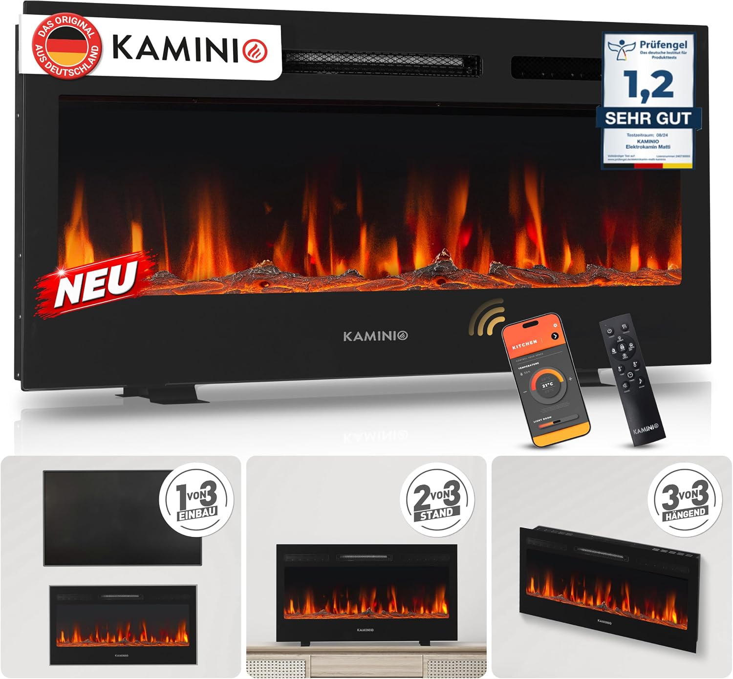KAMINIO® Marlon Unlimited 36 Elektrokamin mit Heizung [Stand, Einbau, Wand]