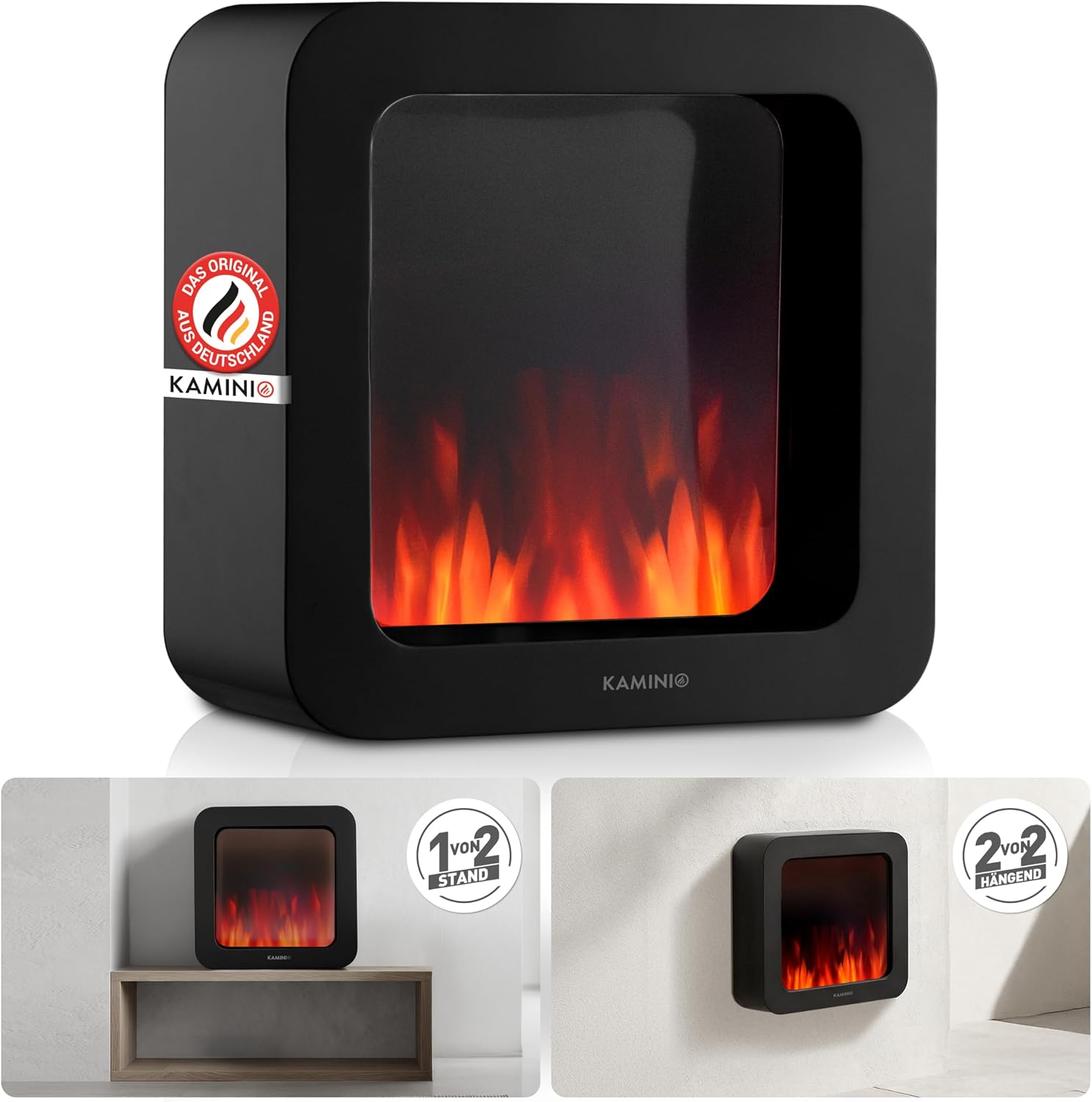 KAMINIO Mia XL Elektrischer Tischkamin - Dekorativer elektrischer Tischkamin mit 3D-Flammeneffekt, langlebiger Akku für den mobilen Einsatz (Schwarz, 40 cm)