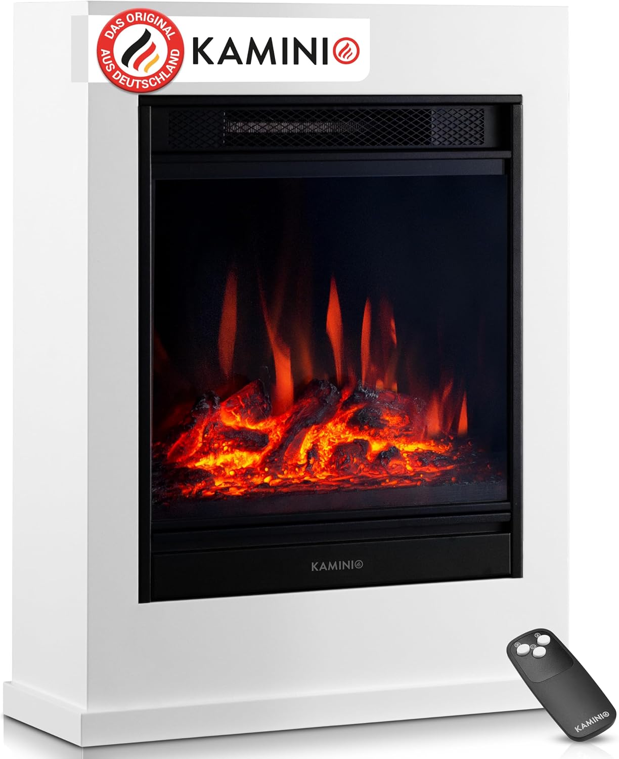KAMINIO® Elektrokamin mit Heizung, elektrischer Standkamin [Weiß]