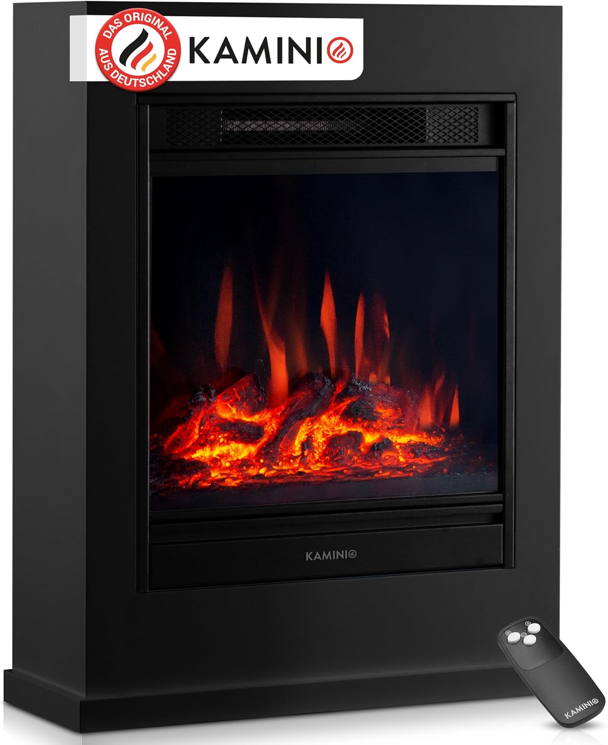 KAMINIO® Elektrokamin mit Heizung, elektrischer Standkamin [Schwarz]