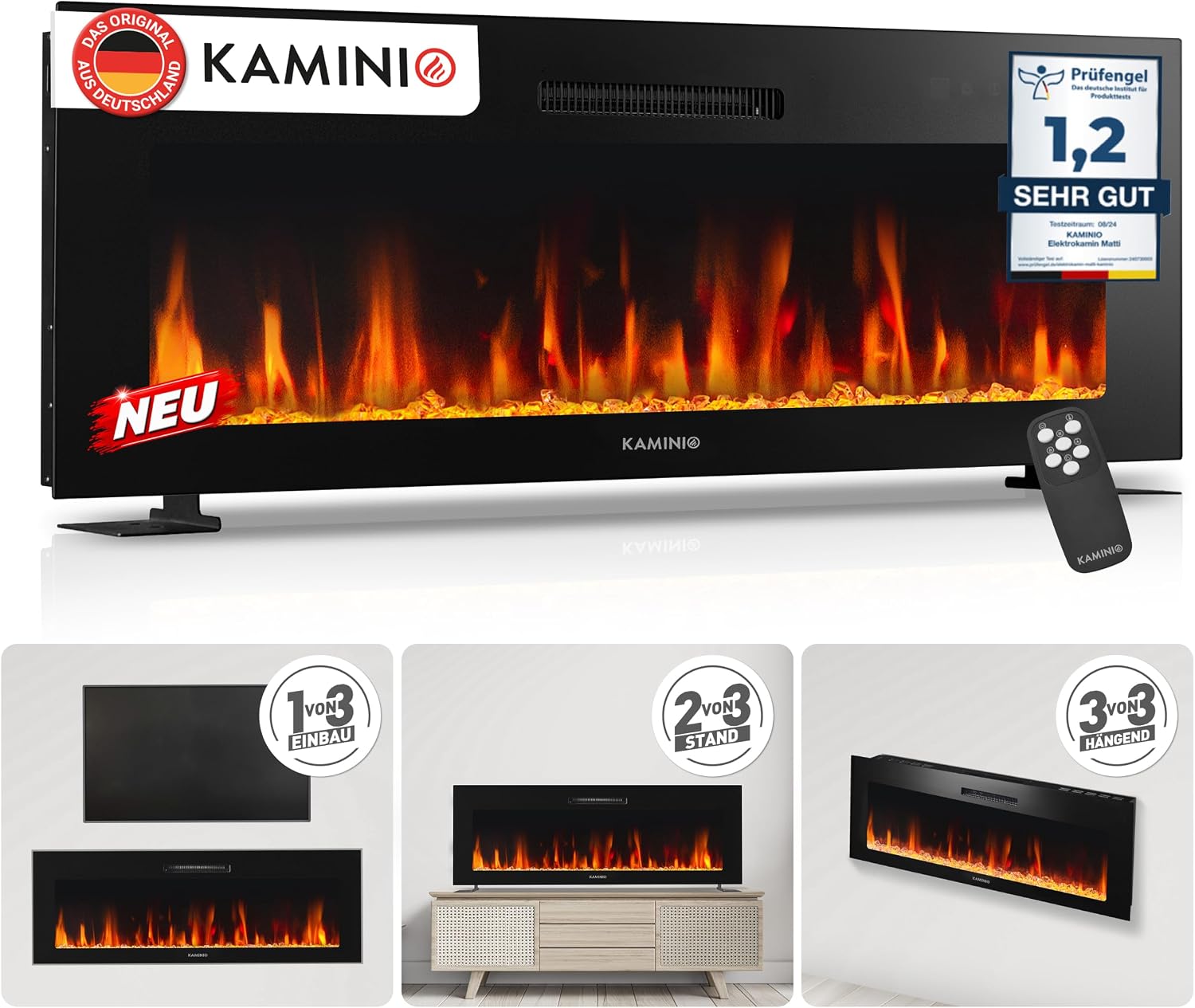 KAMINIO® Marlon Basic 50 Elektrokamin mit Heizung [Stand, Einbau & Wand]