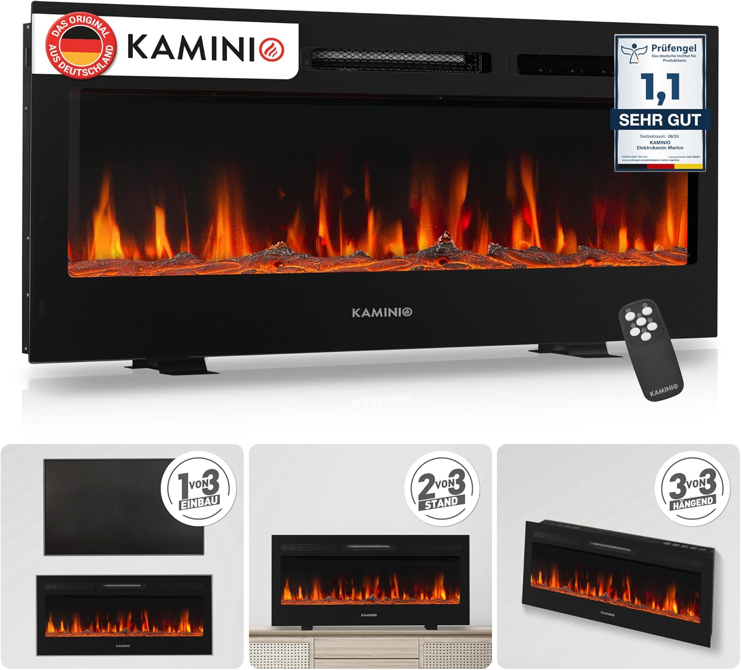 KAMINIO® Marlon PRO 42 Elektrokamin mit Heizfunktion [Standfuß, Installation]