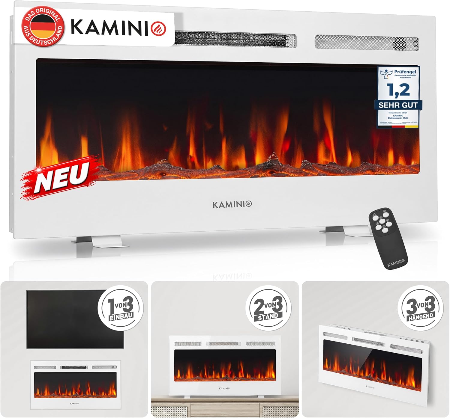 KAMINIO® Marlon PRO 36 Elektrokamin mit Heizfunktion [Standfuß, Installation]