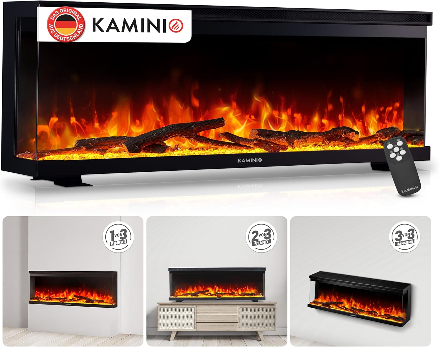 KAMINIO® Lea PRO 50 Elektrokamin mit Heizfunktion [Standfuß, Installation]