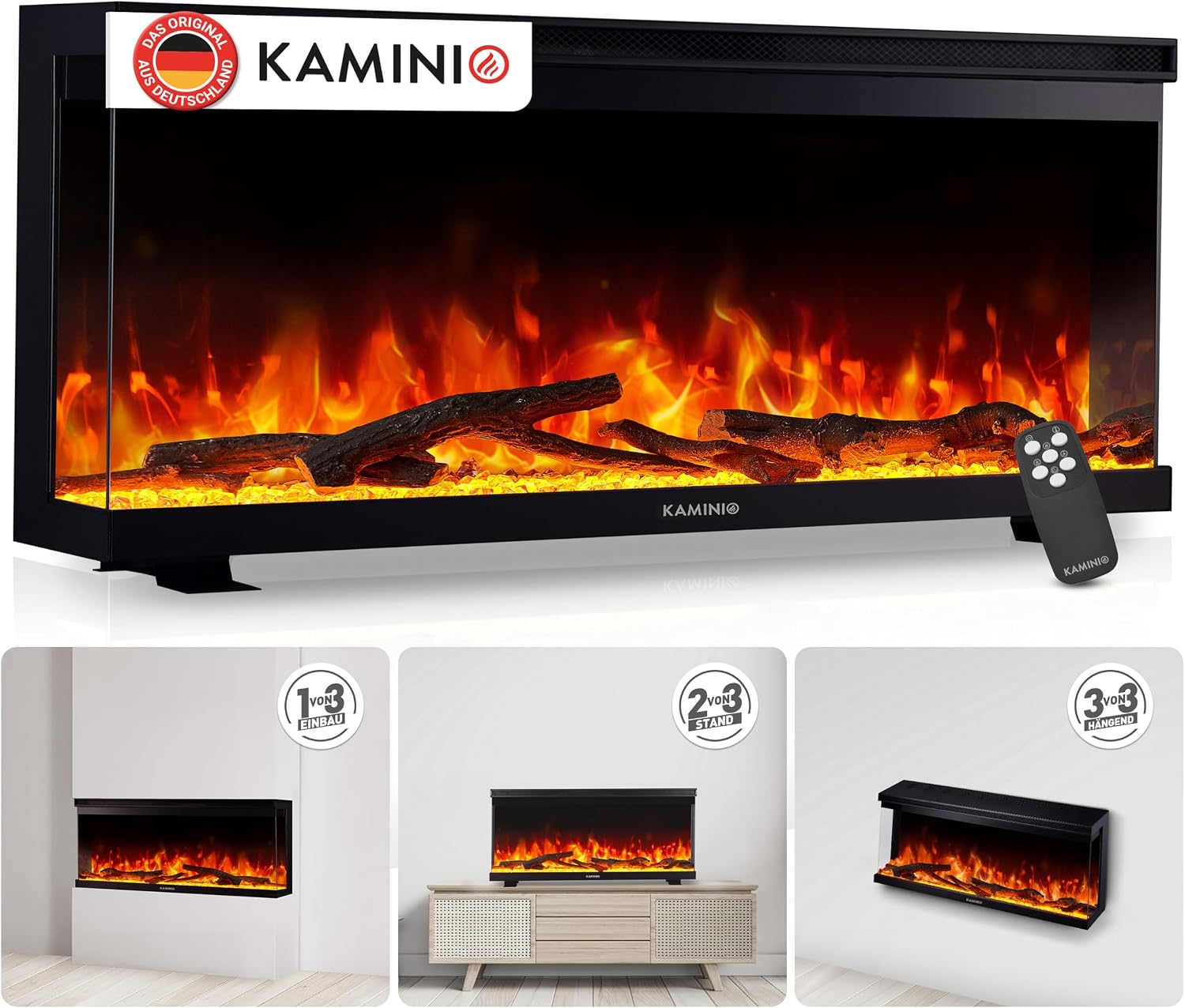 KAMINIO® Lea PRO 36 Elektrokamin mit Heizfunktion [Standfuß, Installation]