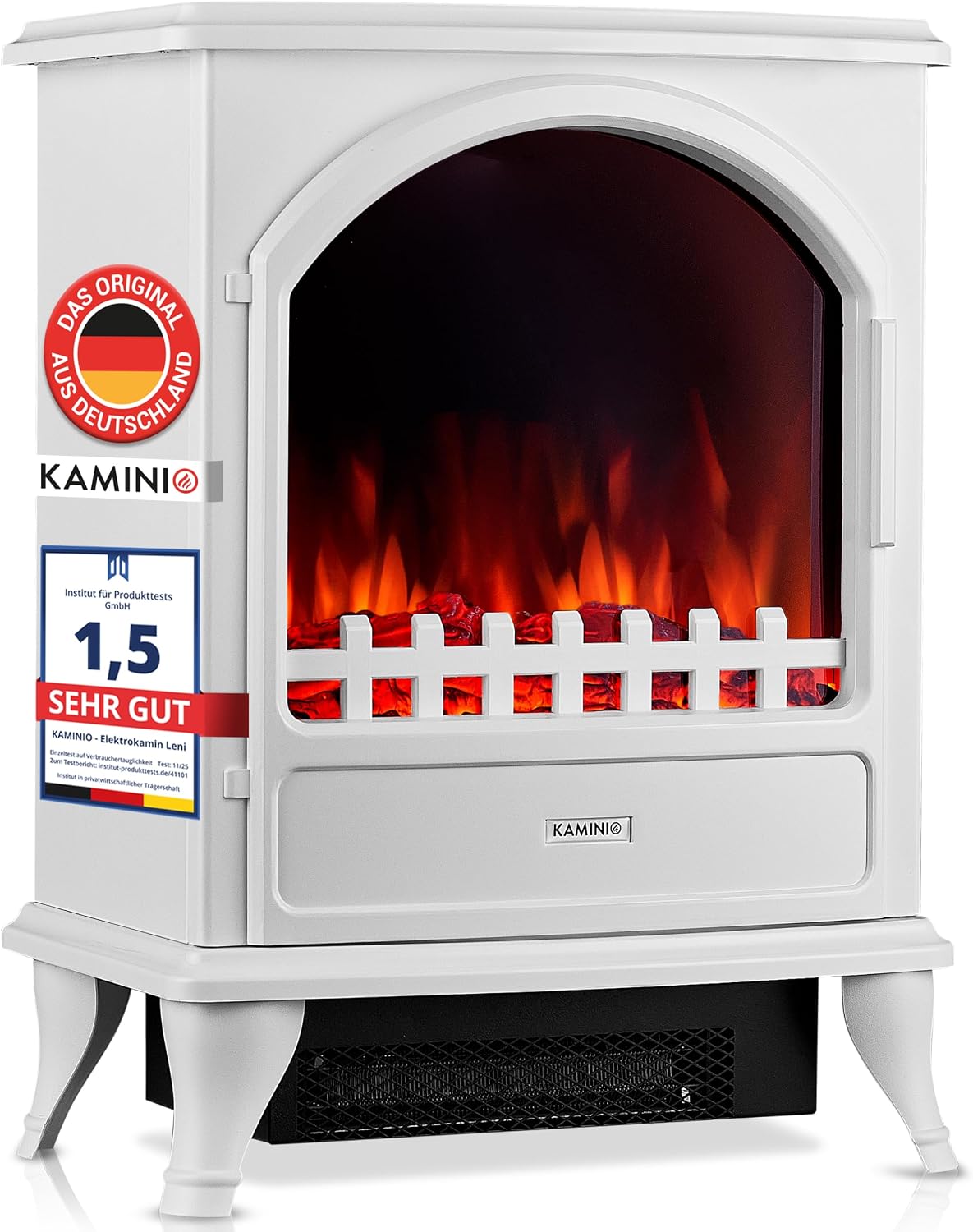 KAMINIO® Leni Elektrokamin mit Heizung [Elektrokamin Weiß]
