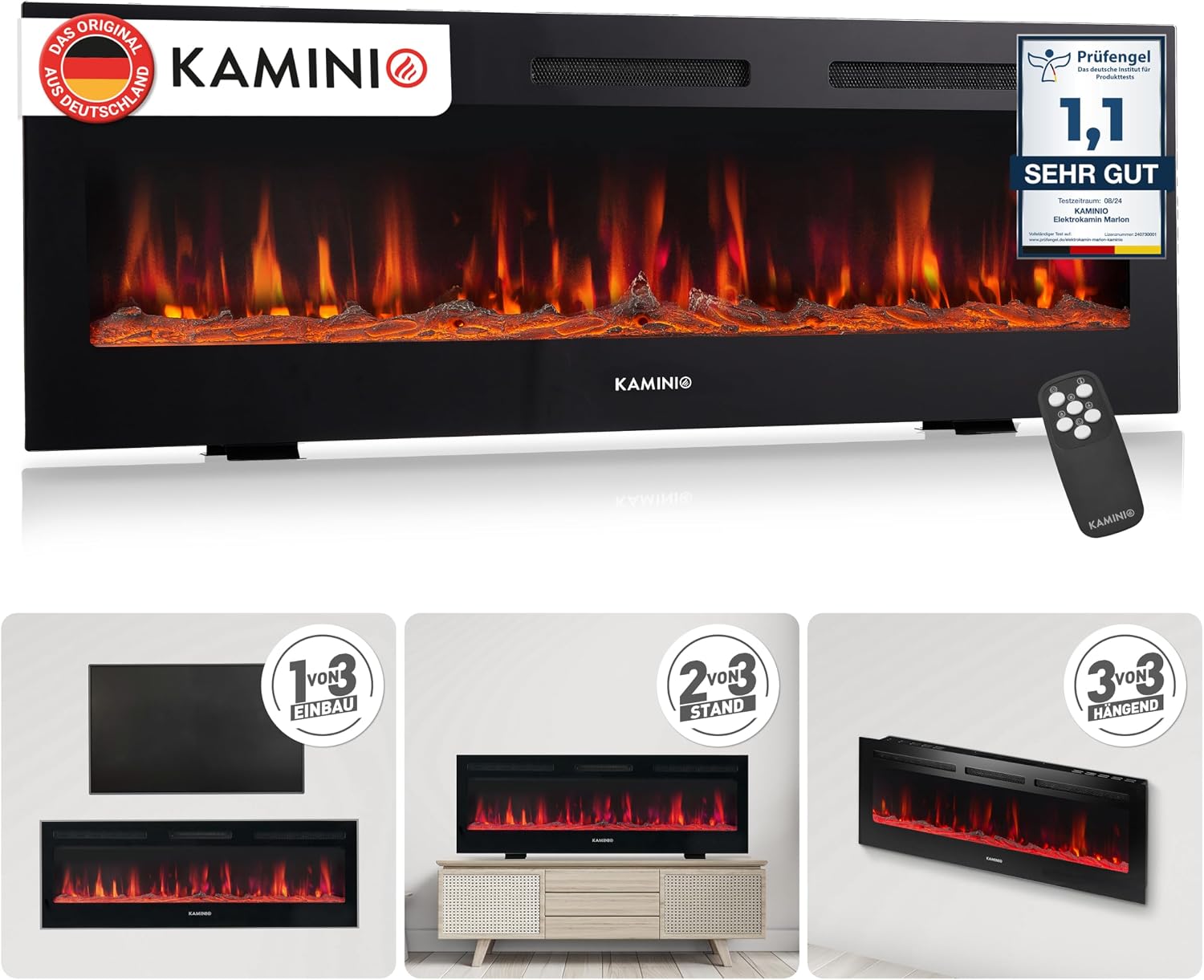 KAMINIO® Marlon PRO 60 Elektrokamin mit Heizfunktion [Standfuß, Installation]