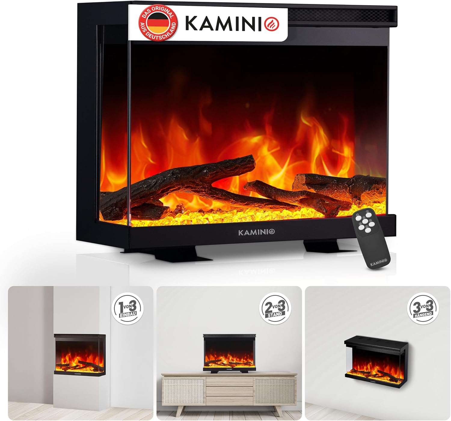 KAMINIO® Lea PRO 30 Elektrokamin mit Heizfunktion [Standfuß, Installation]