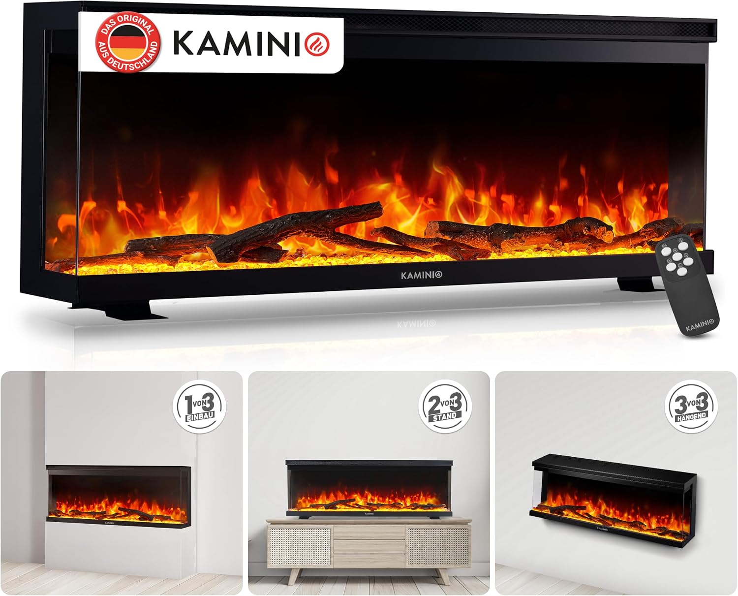 KAMINIO® Lea PRO 42 Elektrokamin mit Heizfunktion [Standfuß, Installation]