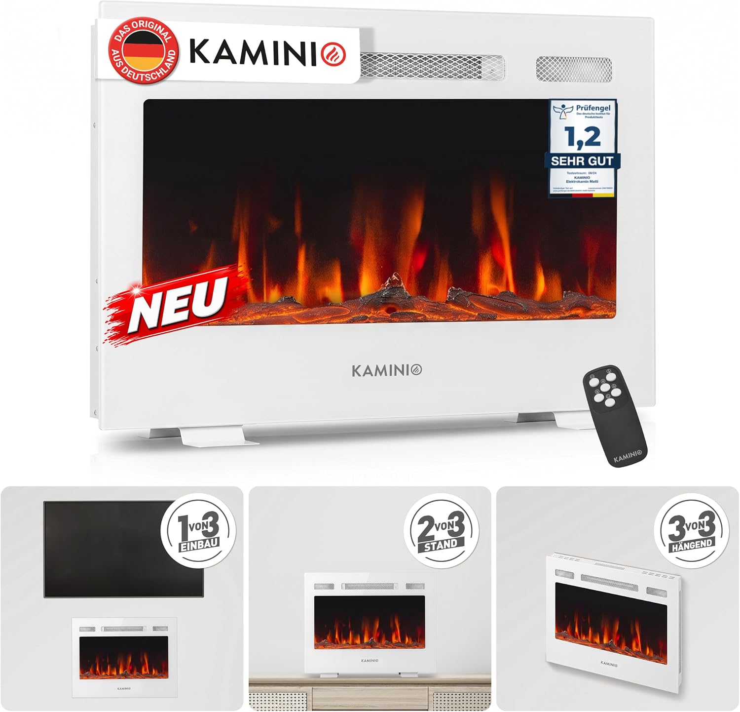 KAMINIO® Marlon PRO 24 Elektrokamin mit Heizfunktion [Standfuß, Installation]