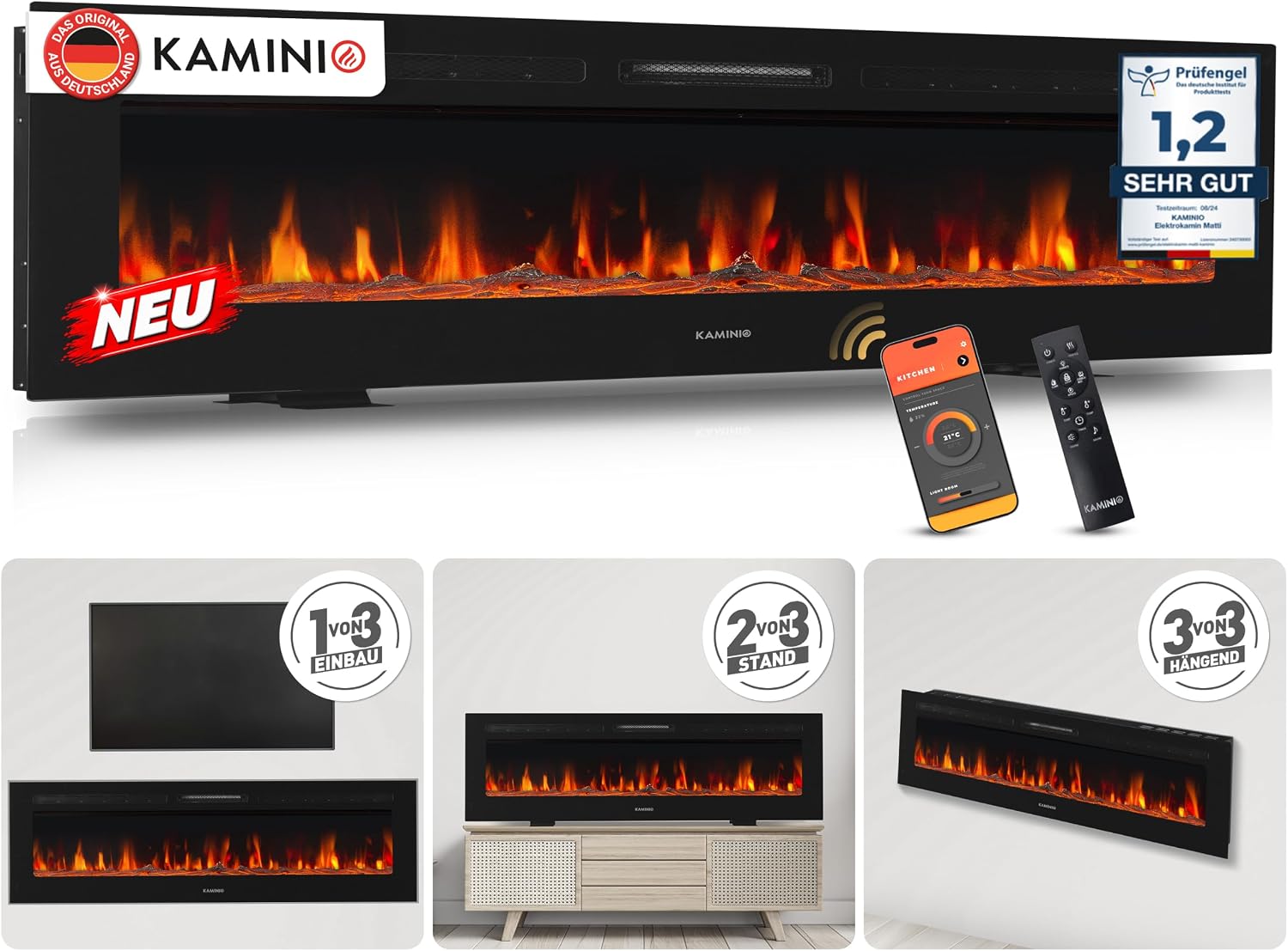 KAMINIO® Marlon Unlimited 70 Elektrokamin mit Heizung [Stand,Einbau, Wand]