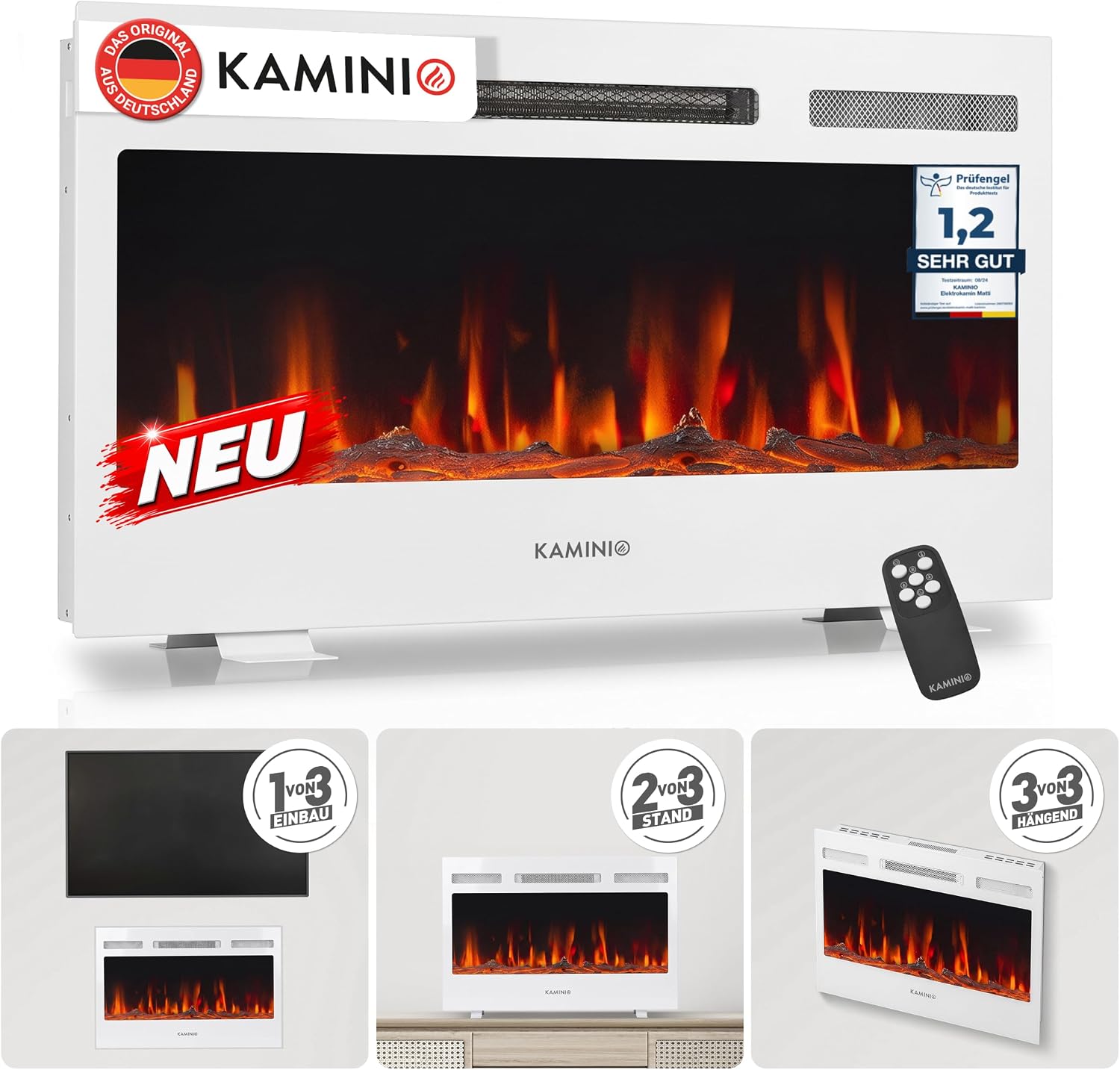 KAMINIO® Marlon PRO 30 Elektrokamin mit Heizfunktion [Standfuß, Installation]