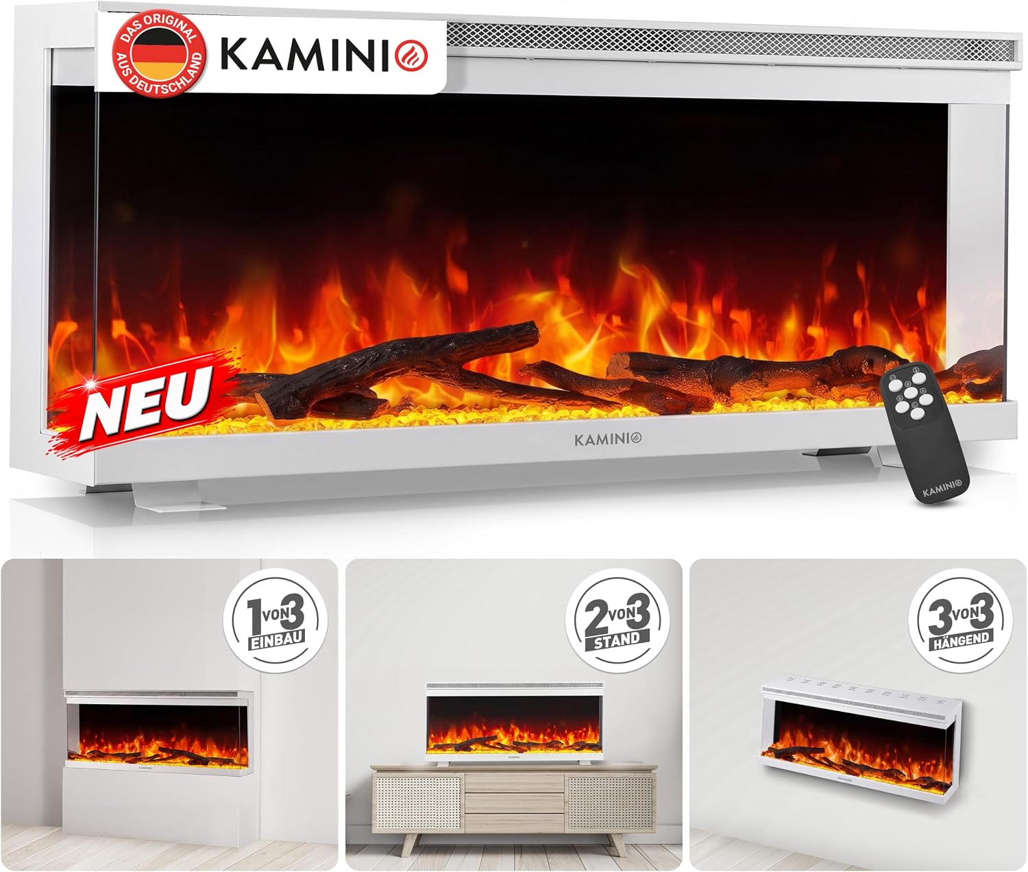 KAMINIO® Lea PRO 36 Elektrokamin mit Heizfunktion [Standfuß, Installation]