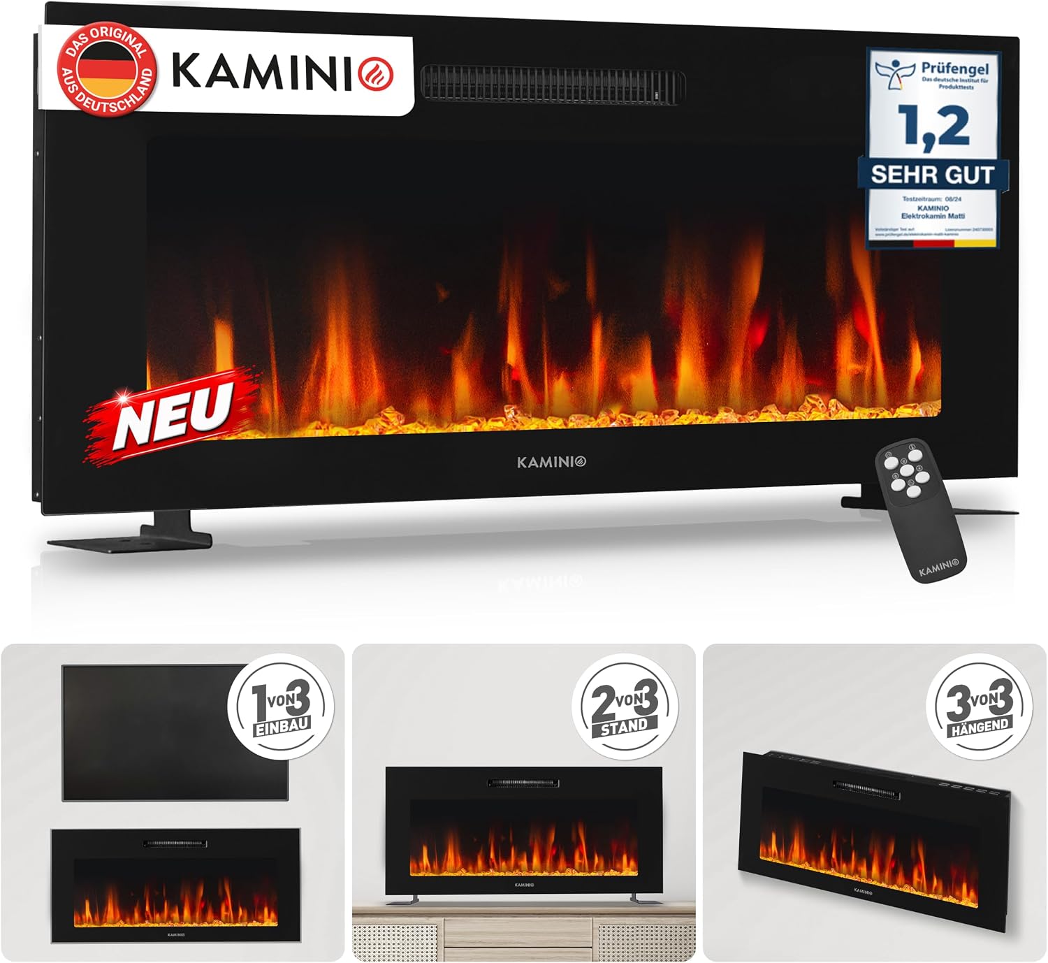 KAMINIO® Marlon Basic 42 Elektrokamin mit Heizung [Stand, Einbau & Wand]
