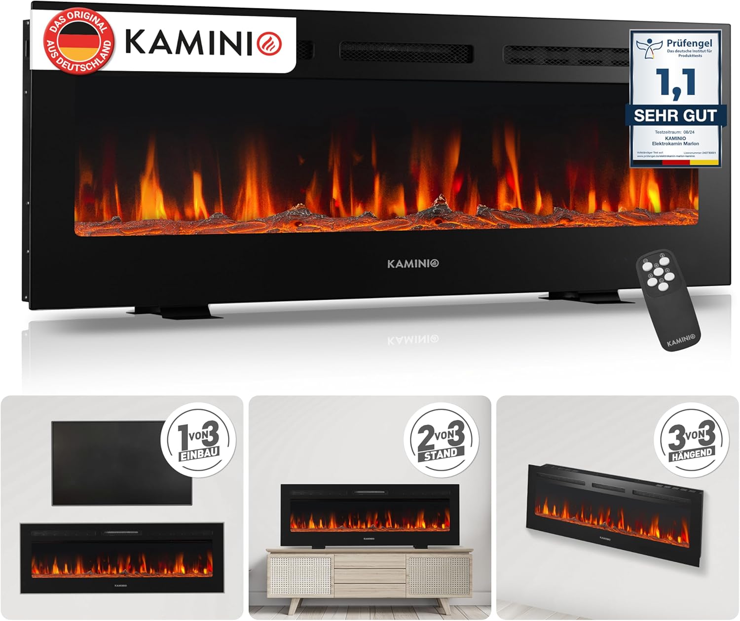 KAMINIO® Marlon PRO 50 Elektrokamin mit Heizfunktion [Standfuß, Installation]