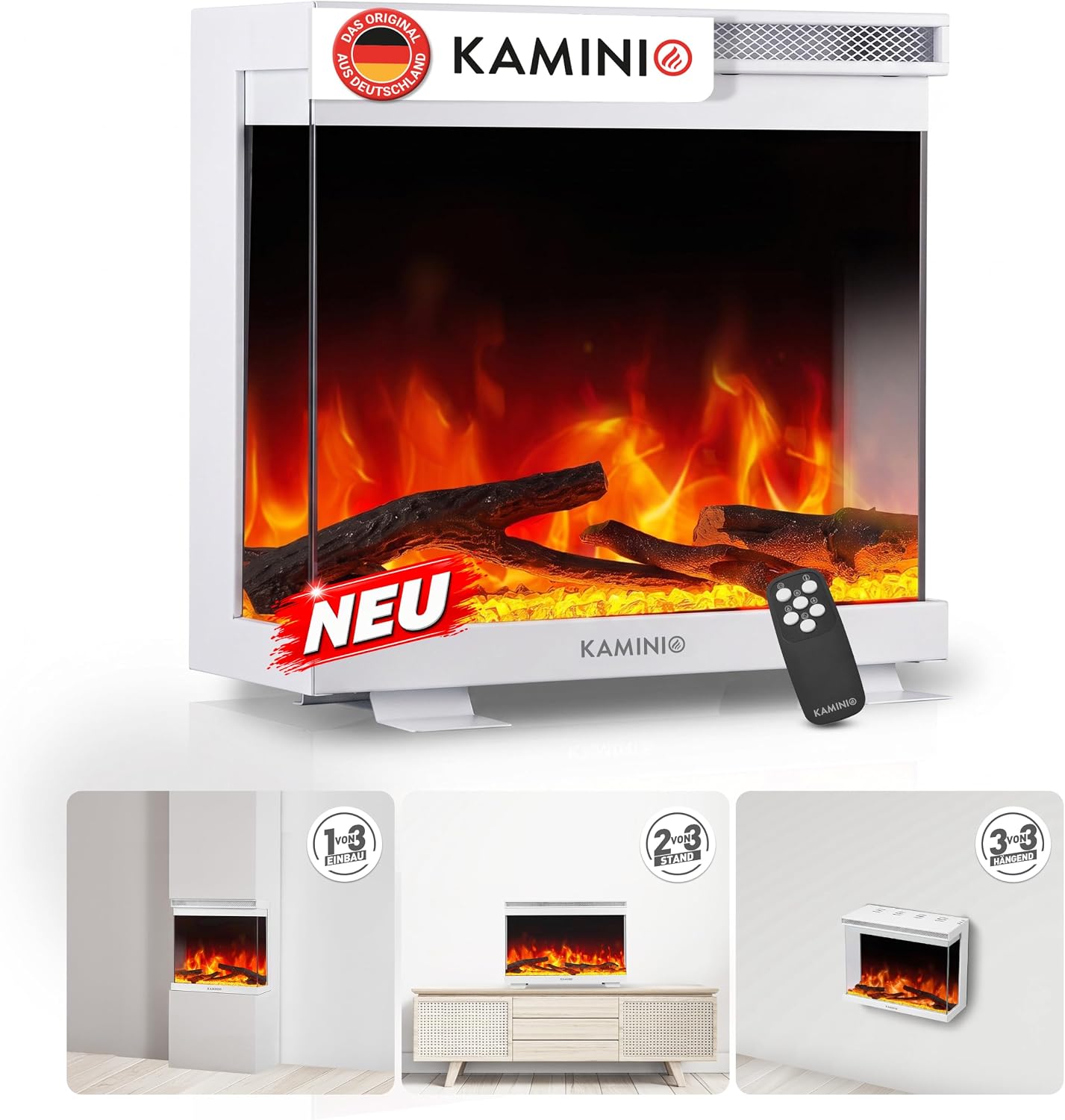 KAMINIO® Lea PRO 24 Elektrokamin mit Heizfunktion [Standfuß, Installation]