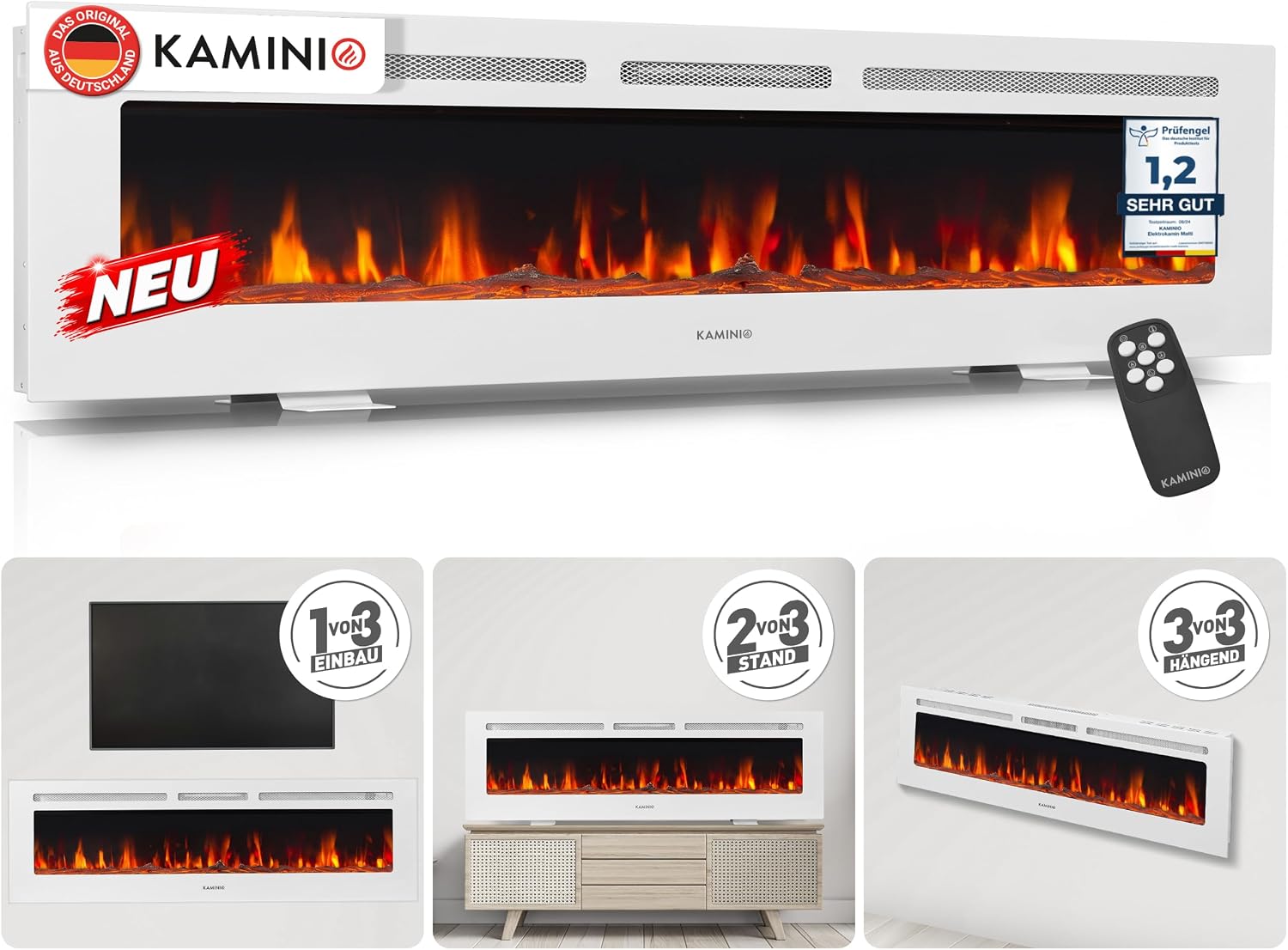 KAMINIO® Marlon PRO 70 Elektrokamin mit Heizfunktion [Standfuß, Installation]