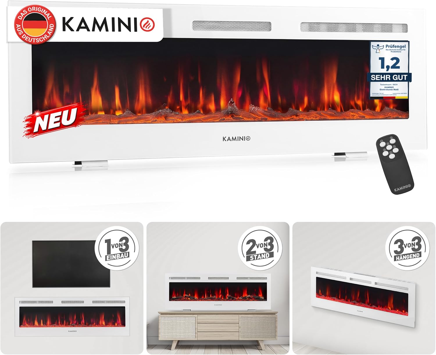 KAMINIO® Marlon PRO 60 Elektrokamin mit Heizfunktion [Standfuß, Installation]