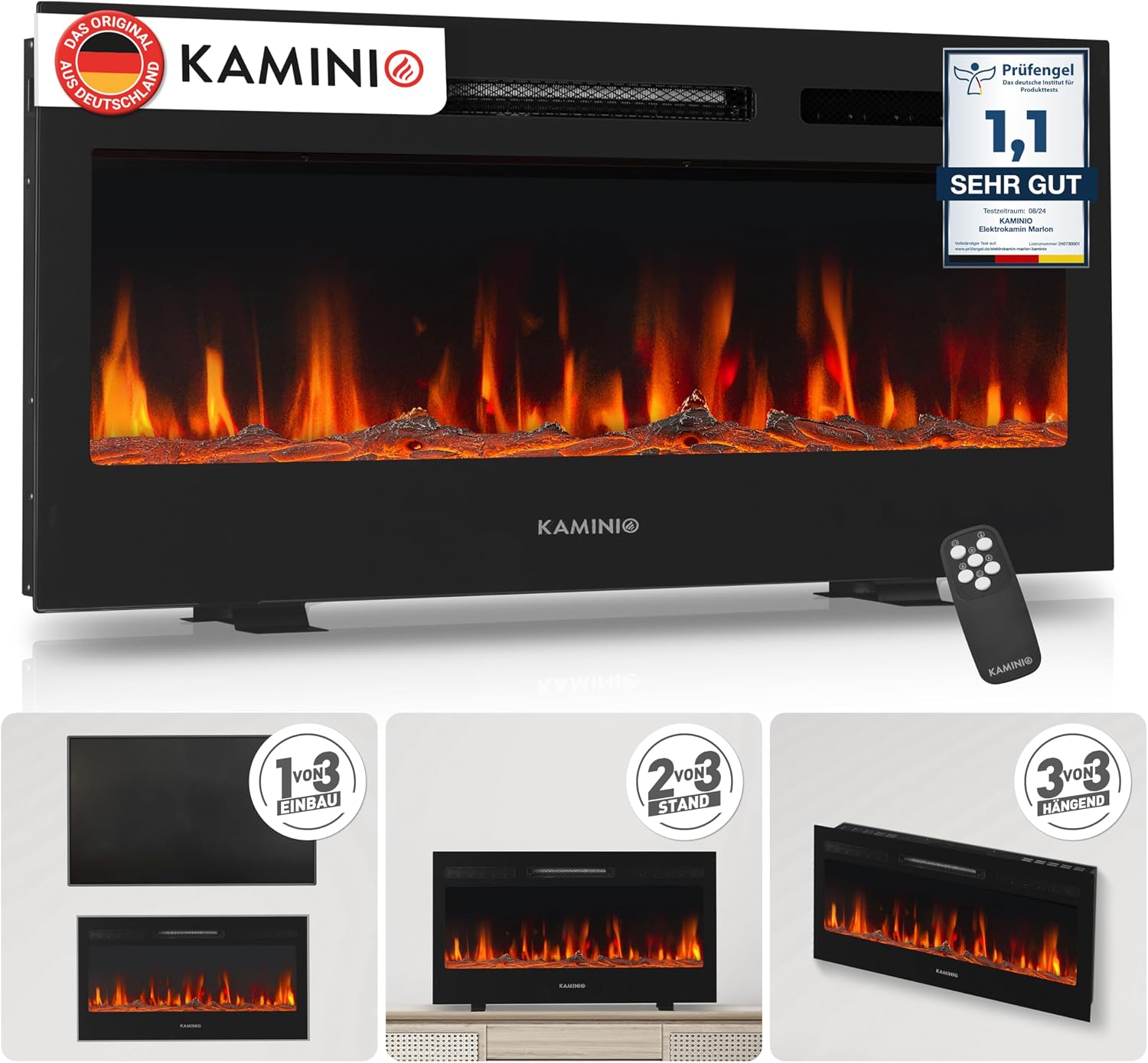 KAMINIO® Marlon PRO 36 Elektrokamin mit Heizfunktion [Standfuß, Installation]