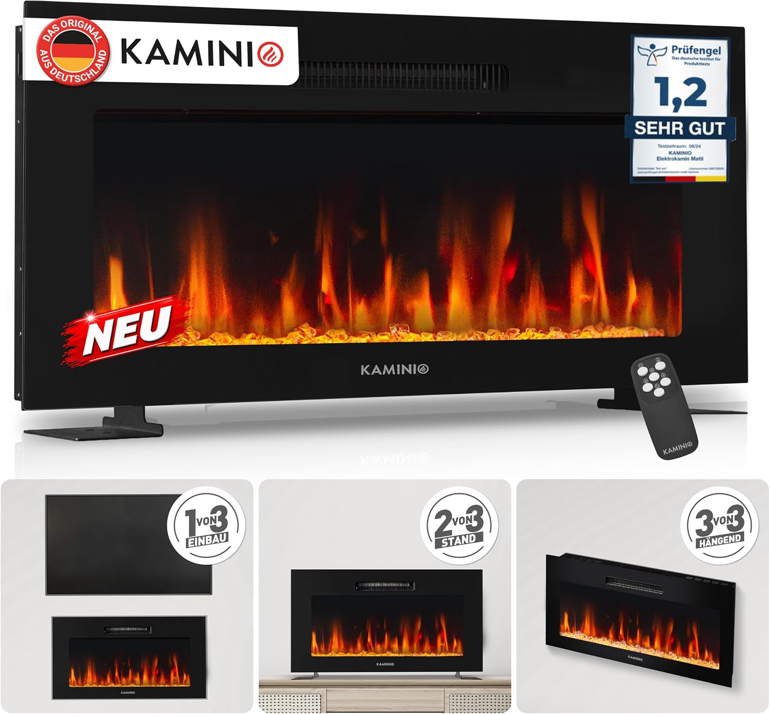 KAMINIO® Marlon Basic 30 Elektrokamin mit Heizung [Stand, Einbau & Wand]