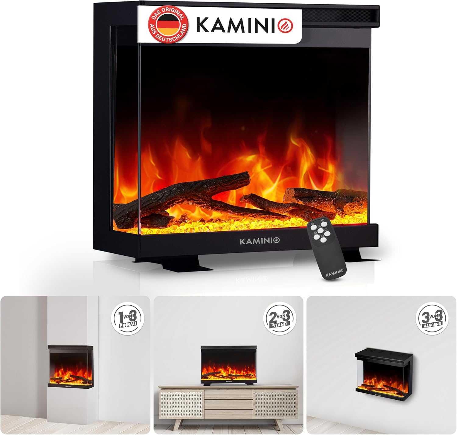 KAMINIO® Lea PRO 24 Elektrokamin mit Heizfunktion [Standfuß, Installation]