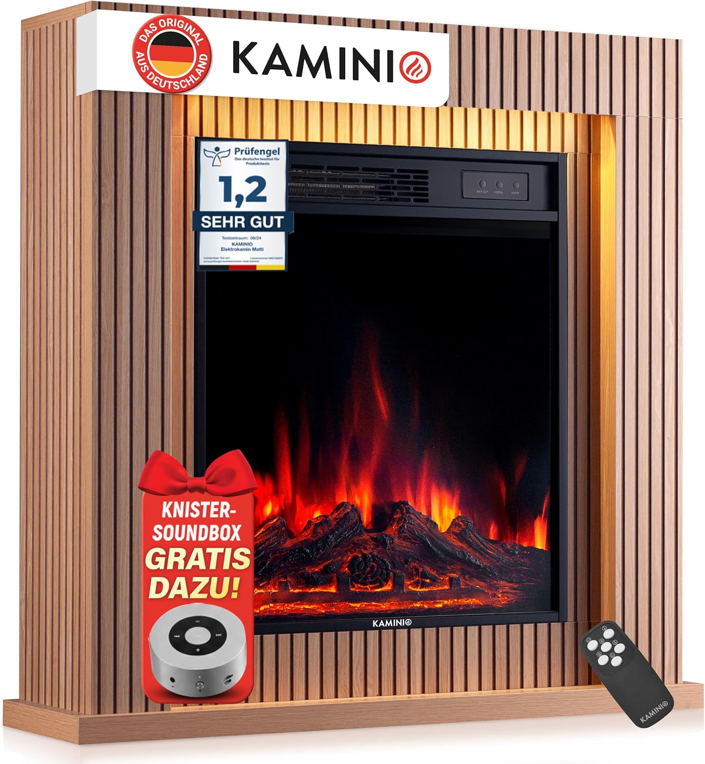 KAMINIO® Matti Moderner 32-Panel-Elektrokamin mit Heizfunktion [Standkamin]