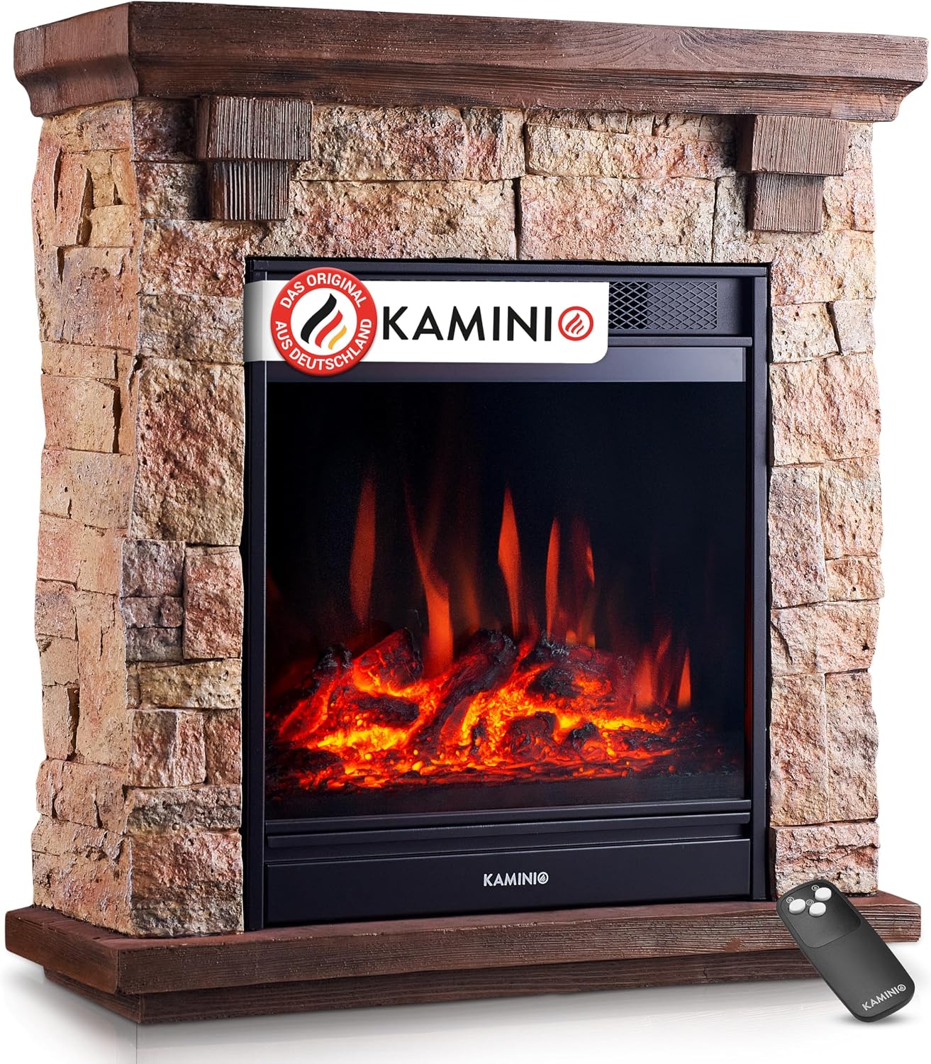 KAMINIO® Elektrokamin mit Heizung, freistehender Elektrokamin [Beige]