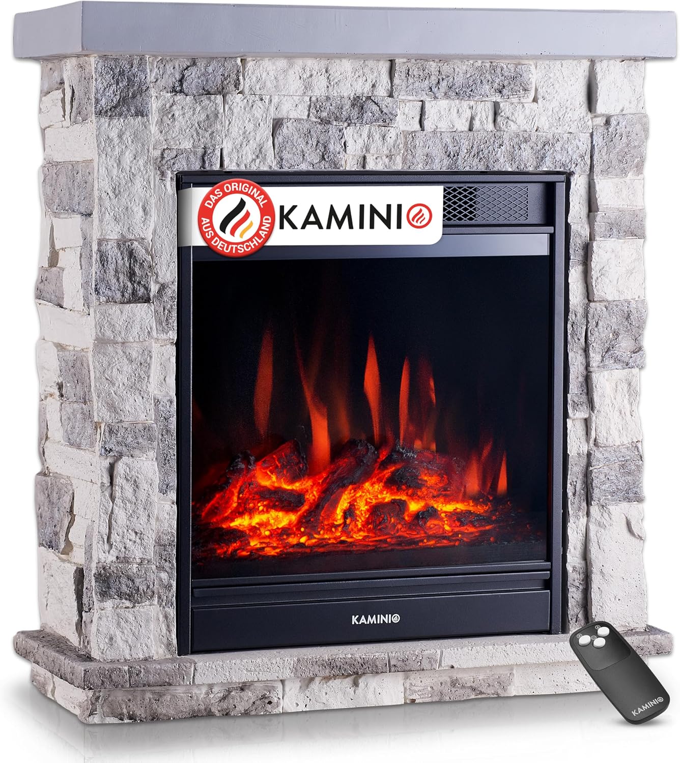 KAMINIO® Elektrokamin mit Heizung, freistehender Elektrokamin [Grau]