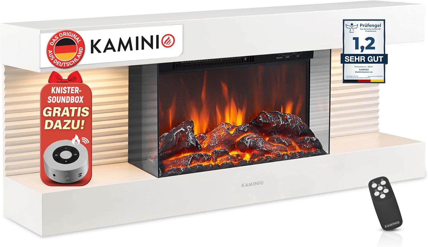 KAMINIO® Liz 110 Elektrokamin mit Heizfunktion [Elektrischer Wandkamin]
