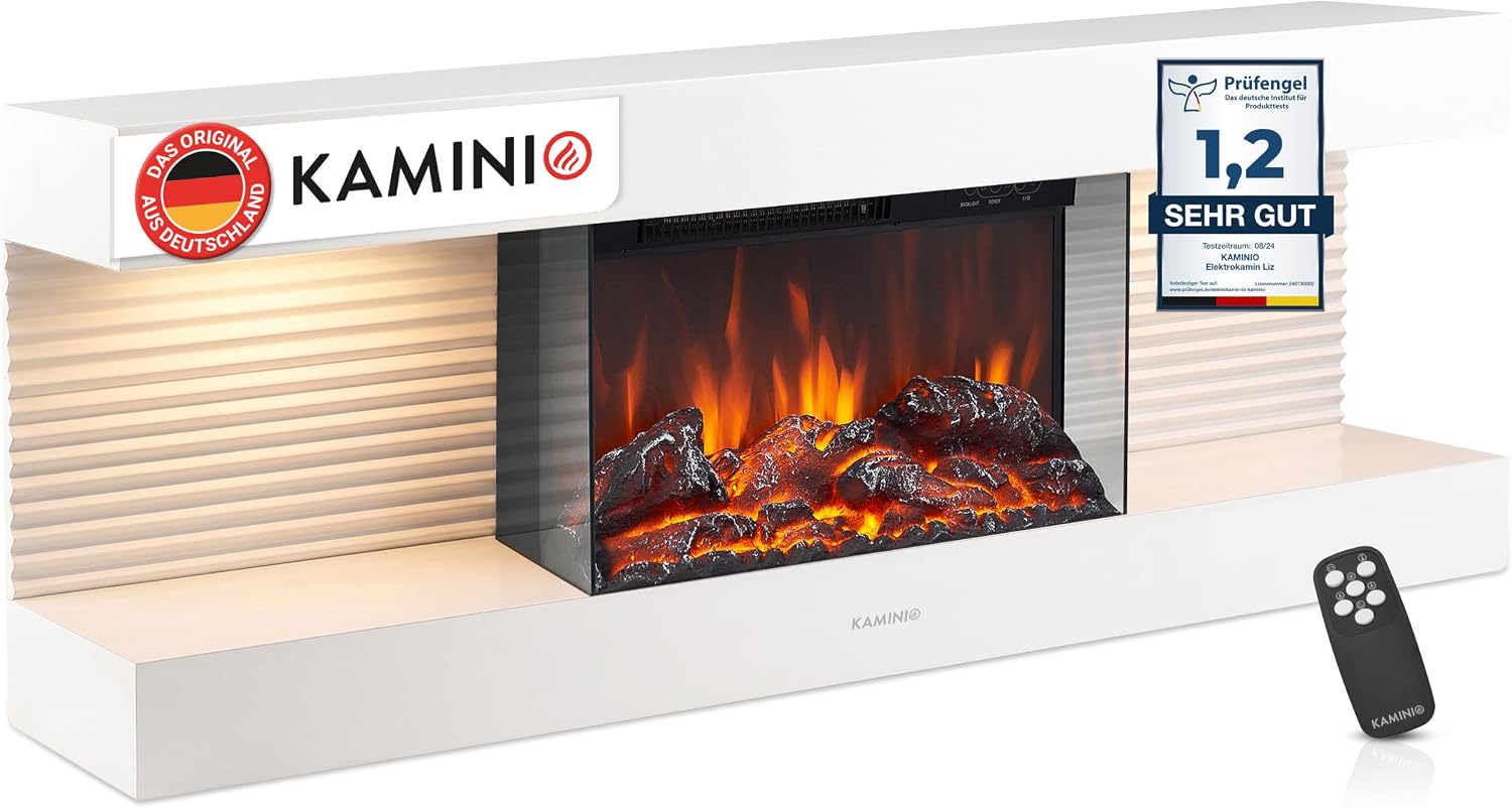 KAMINIO® Liz 130 Elektrokamin mit Heizfunktion [Elektrischer Wandkamin]
