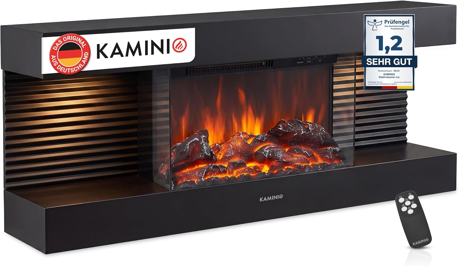 KAMINIO® Liz 110 Elektrokamin mit Heizfunktion [Elektrischer Wandkamin]