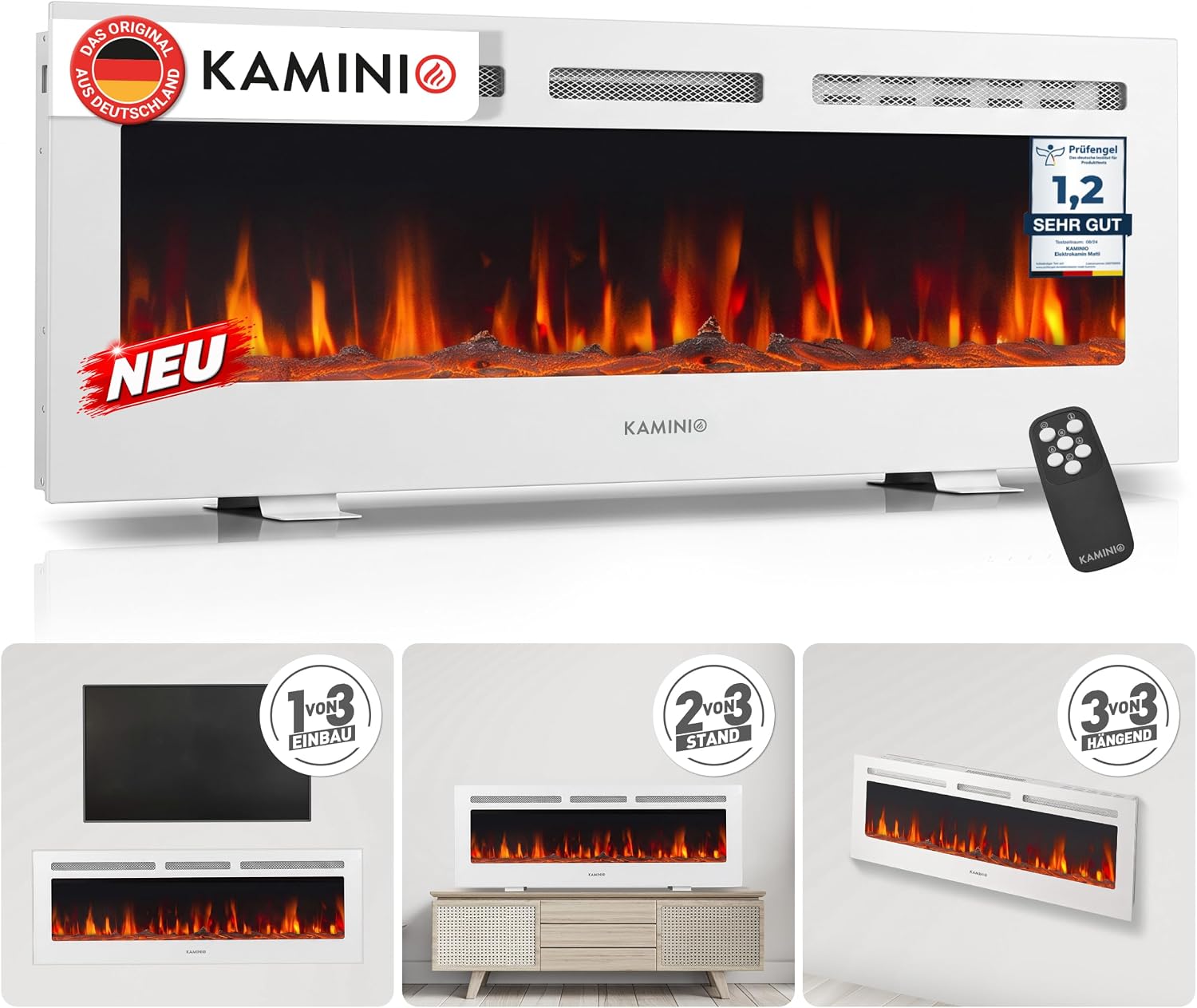 KAMINIO® Marlon PRO 50 Elektrokamin mit Heizfunktion [Standfuß, Installation]