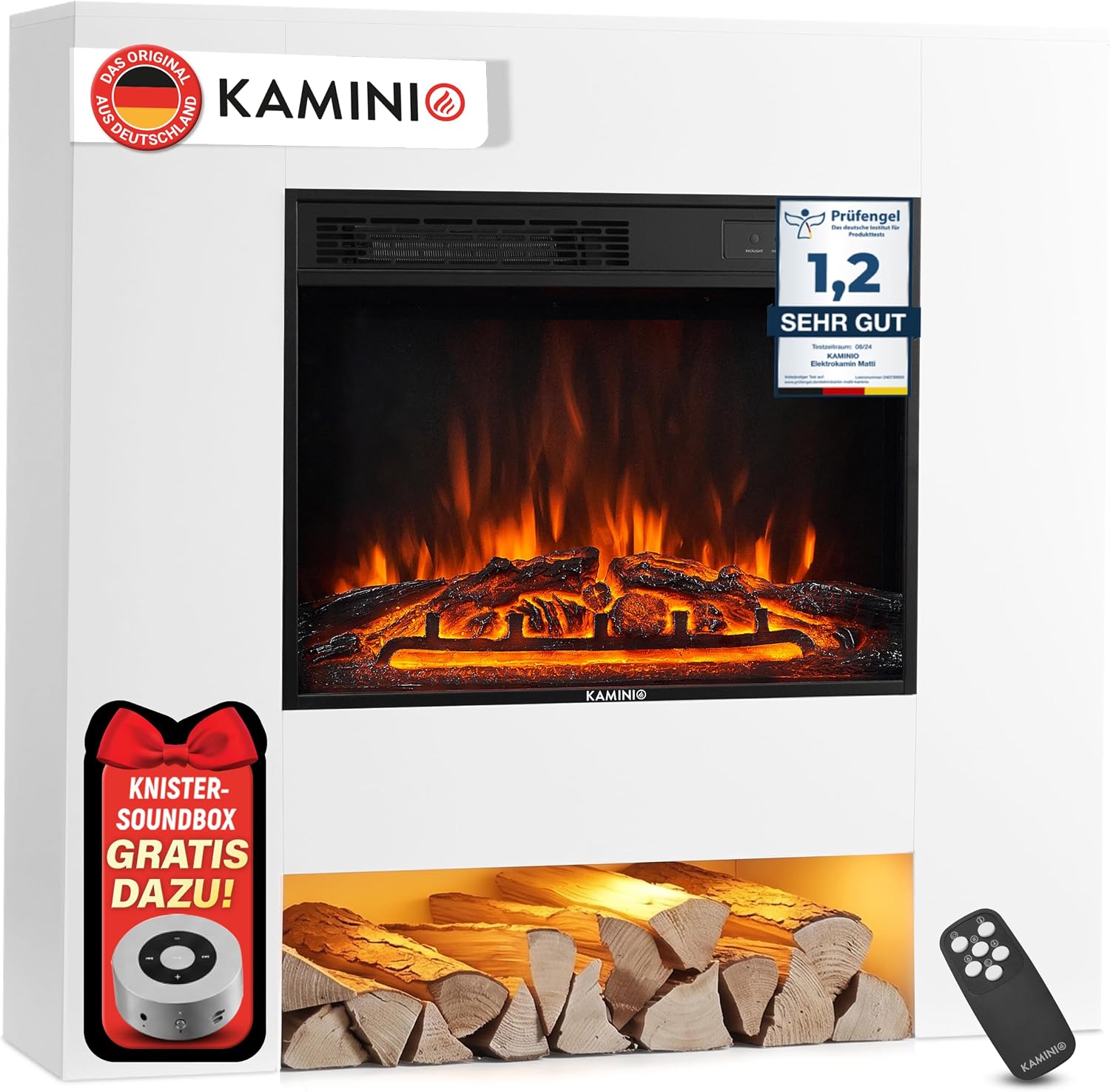 KAMINIO® Matti Kamin mit Heizfunktion, Fach 38, Weiß