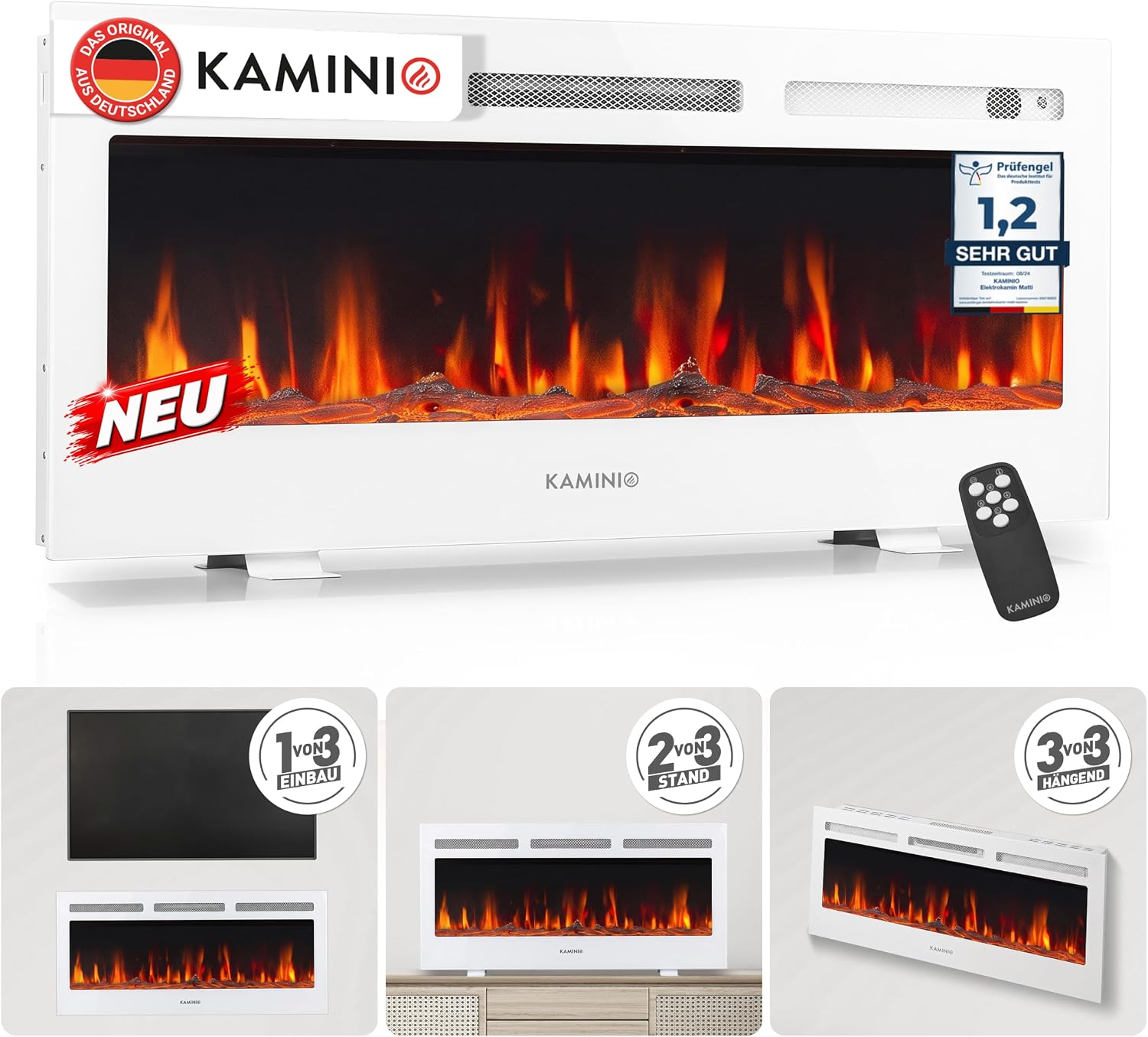 KAMINIO® Marlon PRO 42 Elektrokamin mit Heizfunktion [Standfuß, Installation]